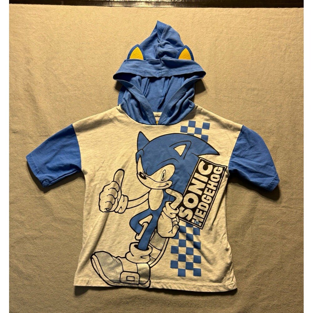 Sonic the Hedgehog Boys Hooded Cotton Hoodie Shirt Blue/Gray Size 6